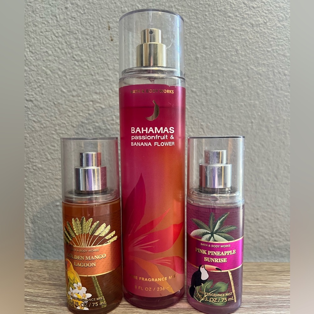 BATH AND BODYWORKS BAHAMA PASSIONFRUIT BANANA FLOWER FINE FRAGRANCE COMBO